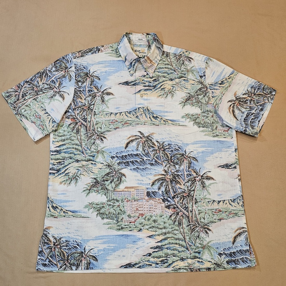 Reyn‎ Spooner Hawaiian Diamond Head Print Shirt Landscape Mens M Button Down S/S